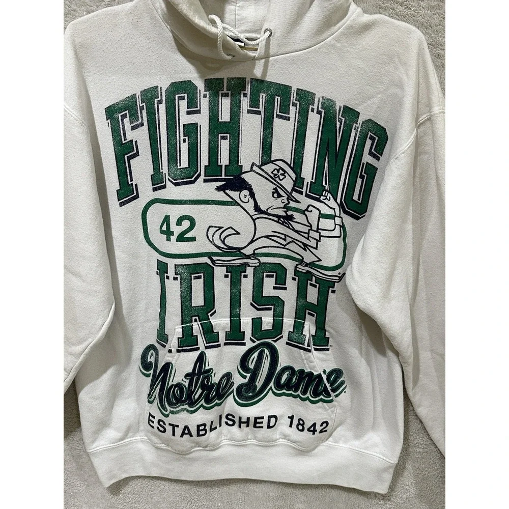 Notre Dame Fighting Irish Champion Hoodie Medium White Eco Fleece Logo‎ Pullover